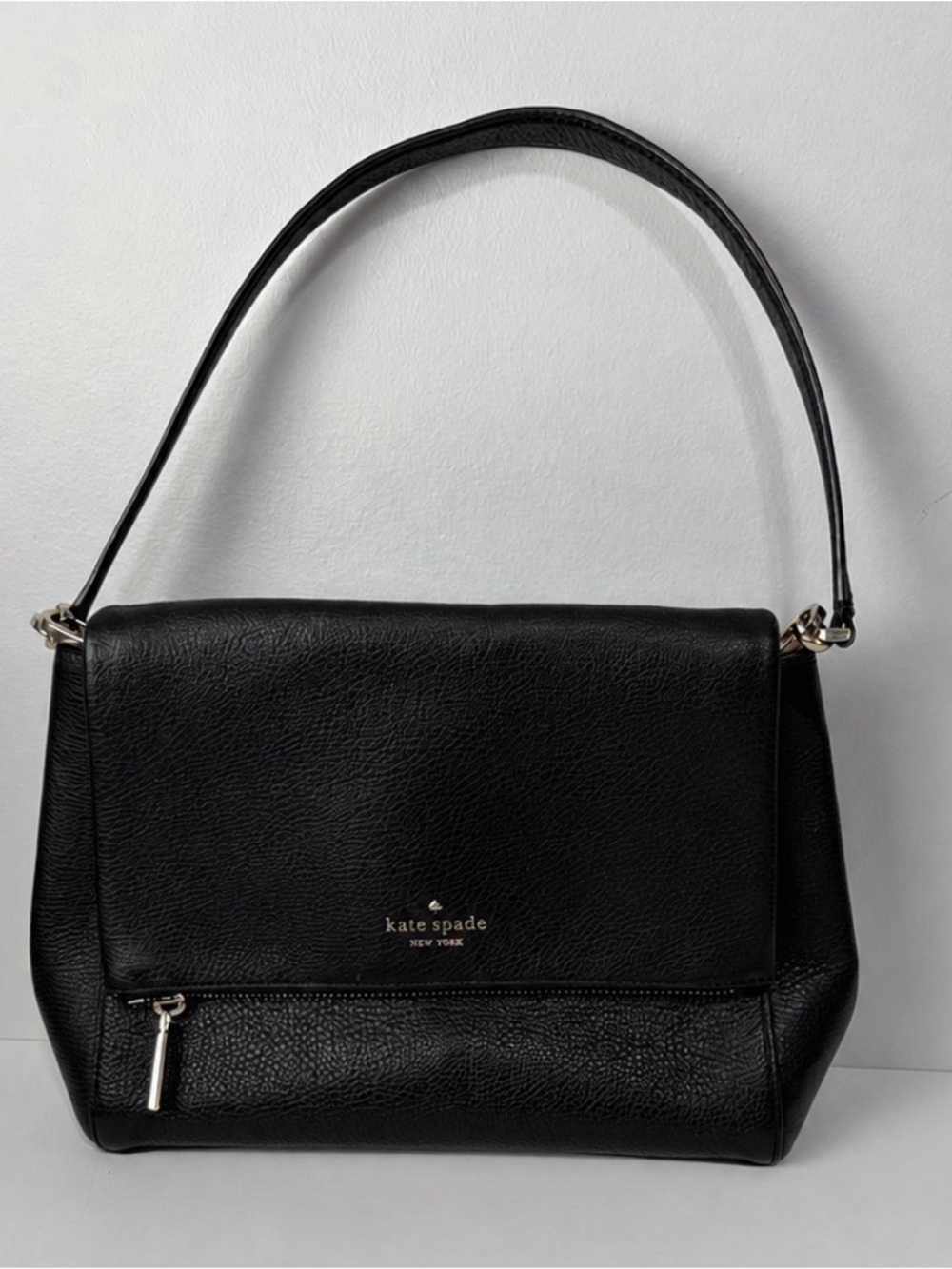 Kate Spade Leila Medium Pebbled Leather Flap Shoulder Bag Purse Black
